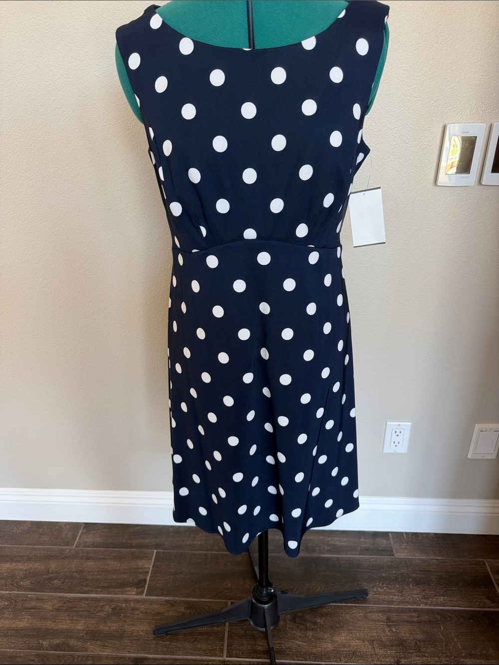 connected apparel Navy and White Polka Dot Midi Dress